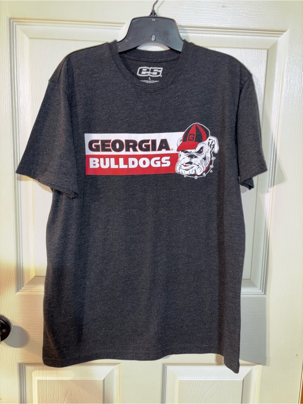 E5 Georgia Bulldog  Black Graphic Tee with Red & White Accent